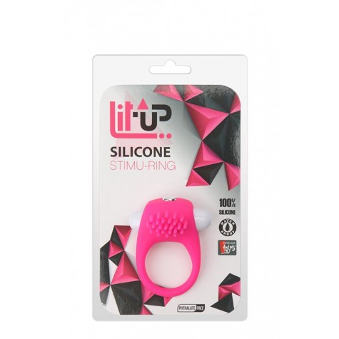 Розовое эрекционное кольцо с щеточкой LIT-UP SILICONE STIMU RING 5